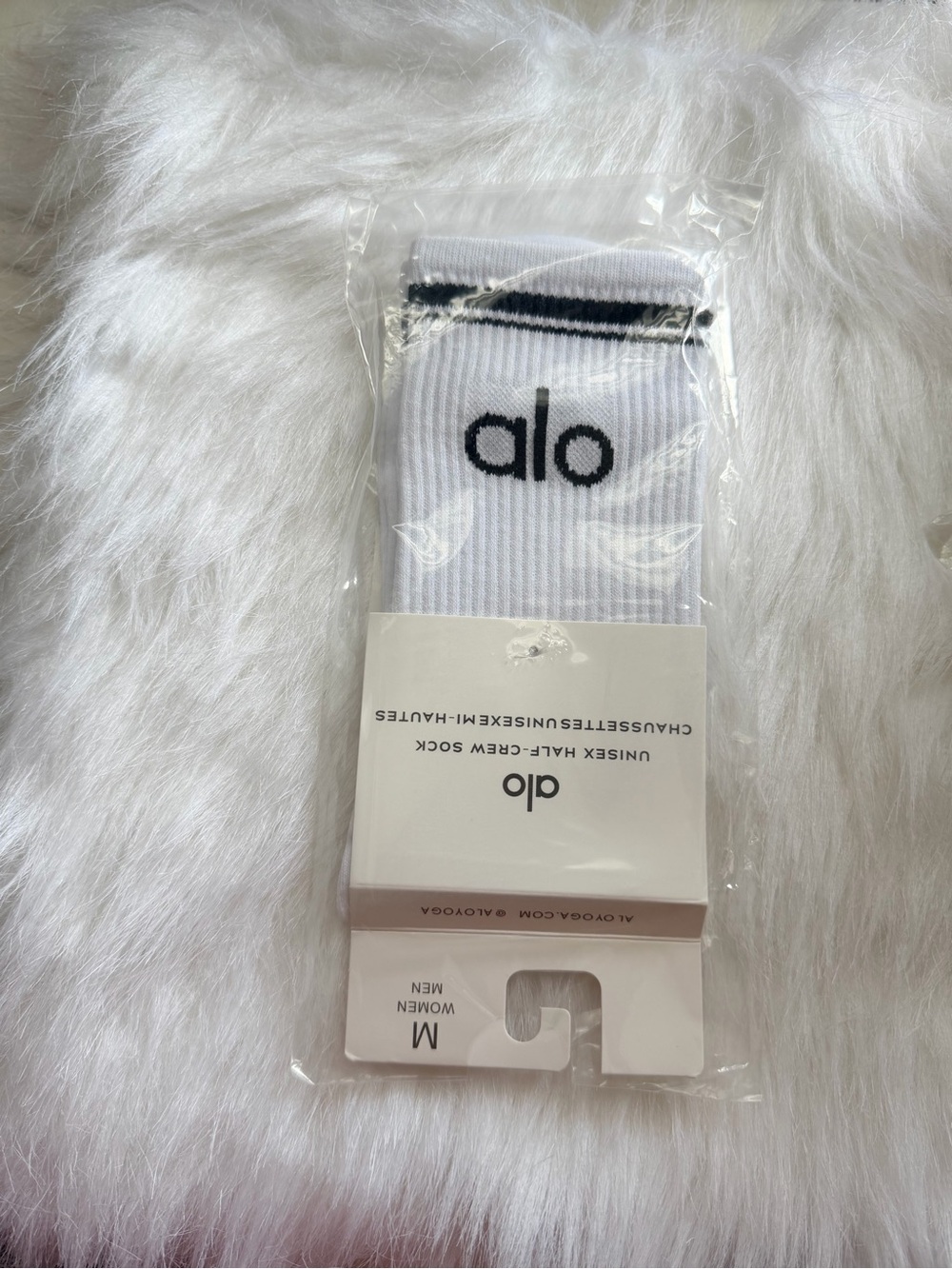 ALO Yoga White & Black Logo Crew Socks